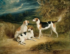 Hertigen av Rutlands hundar med Belvoir Castle i fjärran, 1828