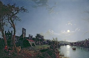 Morgon med utsikt över Kirkstall Abbey (olja på duk)