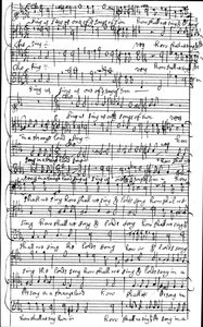 Autografmanuskript av partituren till Psalm 137 Hur ska vi sjunga Herrens sång i ett främmande land, före 1683 av Henry Purcell