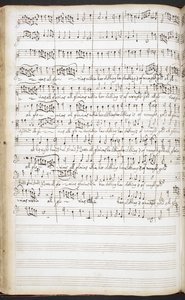 R.M.20.h.8 f.56v Autografmanuskript av hymner, välkomstsånger och solosånger, c.1680-90 (bläck på papper) av Henry Purcell