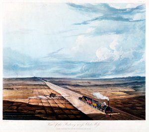 Tåg som korsar Chat Moss, Lancashire, 1831