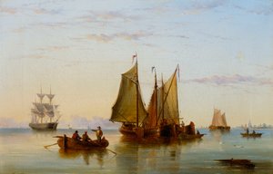 Fiskebåtar och andra fartyg på Schelde nära Rotterdam, 1852