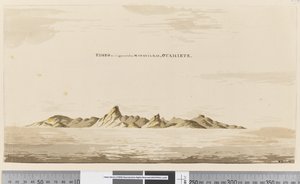 Sida 25aa Eimeo som den ser ut från Matavai Bay, Otahiete, 1768-75 (penna & bläck och tvätt)