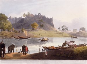 Ruinerna av hamnen i Juanpore vid floden Goomtee, 1824