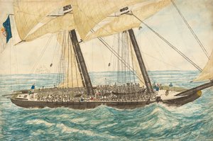 Den portugisiske slaven Diligenté tillfångatagen av H.M. Sloop Pearl med 600 slavar ombord, maj 1838. av Henry Samuel Hawker