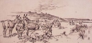 Åsnor på golfbanan, illustration från "Graphic" magazine, pub. c.1870 (lito) av Henry Sandercock