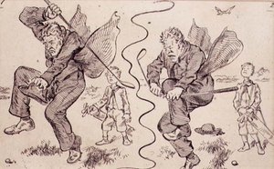 Frustration på golfbanan, illustration från "Graphic" magazine, pub. c.1870 (lito)