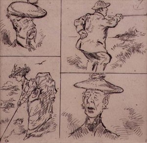 Golfare, illustration från "Graphic" magazine, pub. c.1870 (lito)