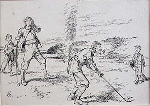 The Absent Minded Golfer, illustration från "Graphic" tidningen, pub. c.1870 (lito) av Henry Sandercock