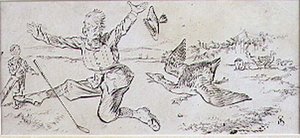 Den attackerade golfaren, illustration från "Graphic" tidning, pub. c.1870 (lito)