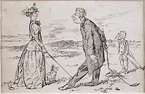 The Courteous Golfer, illustration till "Graphic" magazine, pub. ca 1870 (lito)