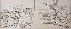 Golfaren störd av en blåsig explosion, illustration från "Graphic" tidningen, pub. c.1870 (lito)