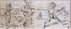 Den otåliga golfaren, illustration från "Graphic" tidning, pub. c.1870 (lito)