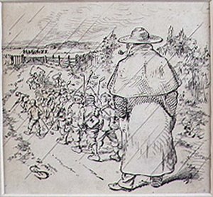 The School Boy Golfers in the Rain, illustration från "Graphic" tidning, pub. c.1870 (lito) av Henry Sandercock