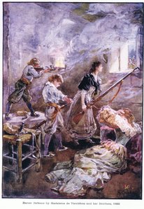 Madeleine de Vercheres och hennes bröder försvarade sig hjältemodigt 1692, ca 1920