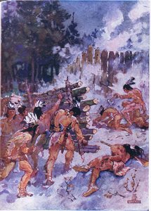 Röda indianer attackerar en stockade