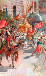 Processionen av de heliga mattorna förbi prinsen och prinsessan av Wales i Kairo den 5 februari 1869