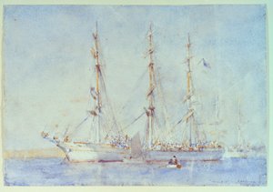 Franska fartyget Marecual de Cashes [Mareschal de Cashes] vid Falmouth juli 1914, tidigt 1900-tal (akvarell) av Henry Scott Tuke