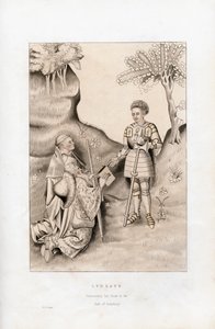 Lydgate presenterar sin bok för Earl of Salisbury, 1426, 1843. av Henry Shaw