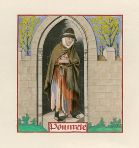 Fattigdom, från Rosens roman, ca 1480, i British Museum, Harl M S 4425 av Henry Shaw