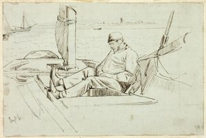 Man som sitter i en segelbåt av Henry Stacy Marks