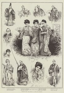 Skisser från "The Mikado" på Savoy Theatre (gravyr) av Henry Stephen (b.1861 fl.1880 1925) Ludlow
