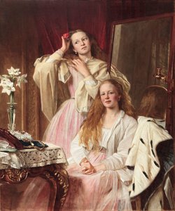 Porträtt av Emma och Frederica Bankes från Soughton Hall vid deras toalettbord, 1869