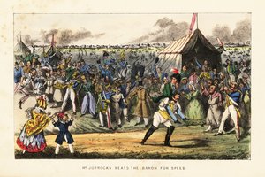 Engelska herrar som spelar på ett ovanligt fotlopp under ett hästkapplöpningsmöte på Champs de Mars, Paris av Henry Thomas (after) Alken