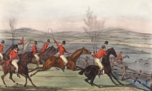 "Nu för Shropshires ära!" Shavington-dagen; ett försök med rivaliserande packningar, och följaktligen med rivaliserande ryttare (litografi) av Henry Thomas (after) Alken