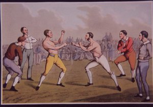Barefist prizefight (färg litho) av Henry Thomas Alken