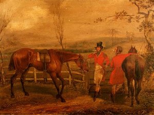 Jägare som röker vid ett staket (par 63919) av Henry Thomas Alken