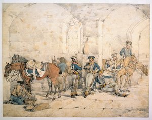 Husarer på halvön, möjligen 1:a husarerna, kungens tyska legion, 1808 ca. av Henry Thomas Alken