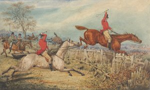 Illustration till R. S. Surtees "The Analysis of the Hunting Field": Språnget: "Detta kommer att stänga ute många och göra saken selektiv" av Henry Thomas Alken