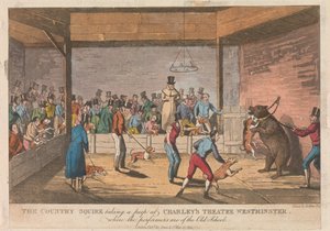 Lantjunkaren tar en titt på Charleys teater i Westminster av Henry Thomas Alken