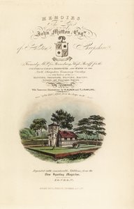 Titelsida med kalligrafisk titel och vinjett av engelska Tudor av Henry Thomas Alken