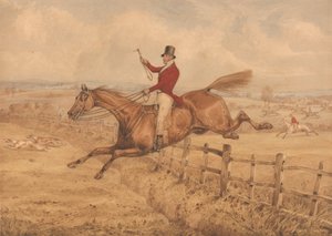 Toppar en flygning av räls och kommer långt in på nästa fält av Henry Thomas Alken