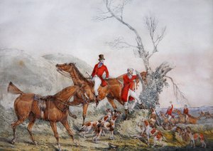 Treeing the Fox, ca 1830 (penna och akvarell på papper) av Henry Thomas Alken