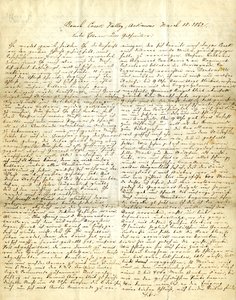 Letter signed Henry [Henry Voelkner], Brush Creek Valley, Arkansas, to his parents, brothers, and sisters, March 18, 1862 av Henry Voelkner