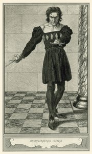Hertiginnan av Malfi av John Webster: Ferdinand Mad (litho)