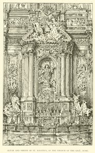 Altare och helgedom av St Ignatius, i Gesu-kyrkan, Rom (gravyr) av Henry William Brewer