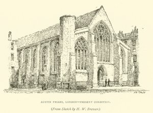 Austin Friars, London, nuvarande skick (gravyr) av Henry William Brewer