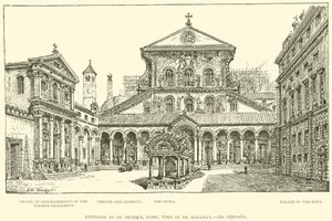 Exteriör av Peterskyrkan, Rom, tiden för St Ignatius (gravyr) av Henry William Brewer