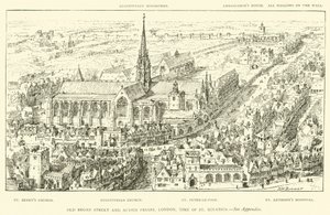 Old Broad Street och Austin Friars, London, tiden för St Ignatius (gravyr) av Henry William Brewer