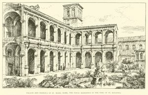 Palatset och basilikan St Mark, Rom, den påvliga residenset under St Ignatius tid (gravyr) av Henry William Brewer