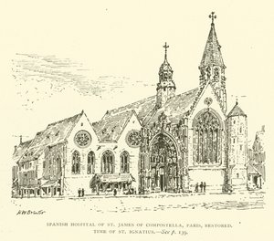 Spanska sjukhuset St James of Compostella, Paris, restaurerat, tiden för St Ignatius (gravyr) av Henry William Brewer