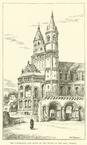 Katedralen och ruinerna av riksdagens hus, maskar (gravyr) av Henry William Brewer