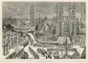 Hennes Majestät Drottningens jubileum - ankomsten av drottningens vagn till Westminster Abbey av Henry William Brewer
