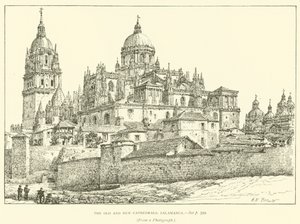 Gamla och nya katedraler, Salamanca (gravyr) av Henry William Brewer