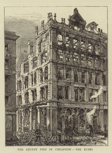 Den senaste branden i Cheapside, ruinerna av Henry William Brewer