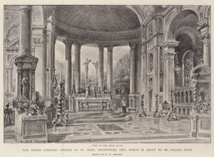 Den romersk-katolska kyrkan St Mary, Moorfields, City, som är på väg att rivas av Henry William Brewer